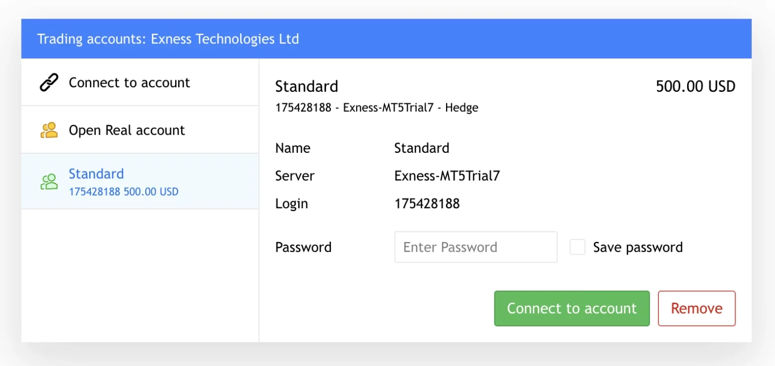 Accessing Exness account on MT5